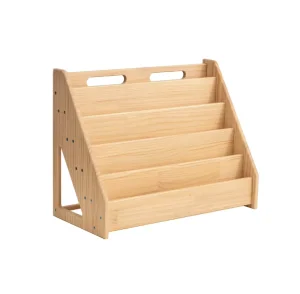 5 Tier Natural Pine Wood Bookshelf Book Holder Wooden Kid’s Book Rack for Kids Room Study Room Play Room