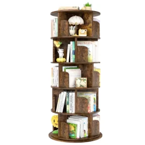 5 Tier Rotating Bookshelf 360 Degree Spinning Book Shelf Classroom Library Book Storage Organizer for Home Office Workshop