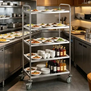 5 Tiers Hotel Restaurant Food Service Trolley Stainless Steel Commercial Mobile Food Cart Kitchen Equipment