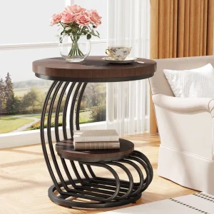 50cm Modern Accent Rustic Brown Round Wooden Coffee Table with Storage Space Living Room Bed Rooms