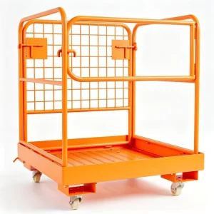 540kg Capacity Forklift Safety Cage Foldable Work Platform 36″x36″ Double Safety Locking Pins Powder Coated Wheels for Warehouse