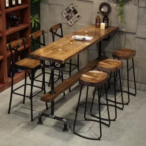 55″ Retro Rectangular Bar Table Natural Industrial Pub Table Bar Furniture
