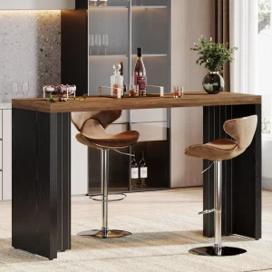 55.12 Inch Bar Table with Faux Marble Finished Tabletop Modern Freestanding Mini Bar for Home Kitchen Living Room