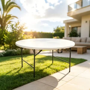 5ft Round Folding Modern Courtyard Banquet Event Party Dining Tables with Strong Metal Legs Plastic Hotel Villa