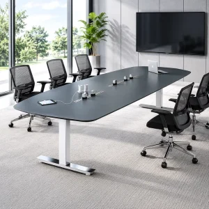 6 8 Person Convertible Electric Lifting Sit Stand Conference Table Movable Track Sockets Smart Memory Function Stainless Steel