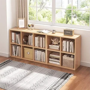 6 Cube Organizer Modern Wooden Bookcase Fabric Storage Bins Container Open Shelf Simple Compartments for Home Office Living Room