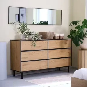 6 Drawer Oak Modern Dresser Storage Cabinet for Hotel Living Room Office Furniture Black Blonde China