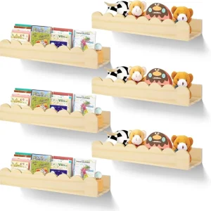 6 Pack 15 Inches Wooden Scalloped Floating Shelves Wall Shelves Bookshelf Magazine Rack Picture Rooms Room Bathroom Living Room