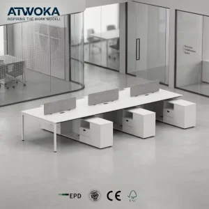 6 Person Office Workstation Modular Benching System with Acoustic Screen and Storage for Open Plan Workspace
