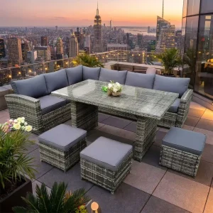 6 Piece Rattan Garden Furniture Set Corner Sofa Group Modern All-weather Wicker Seating for Luxury Resort and Spa Garden
