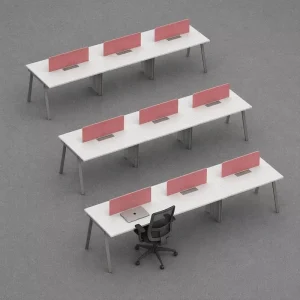 6 Seater Call Center Work Station Modular Office Workstations Commercial Steel Frame and Wood Open Benching System