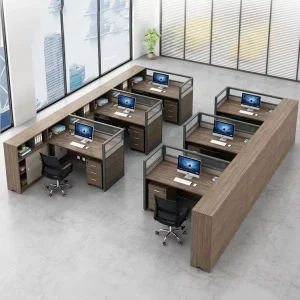 6 Spaces Large Office Cubicle Partition Workstation with Glass Partition Shelf Office Computer Table