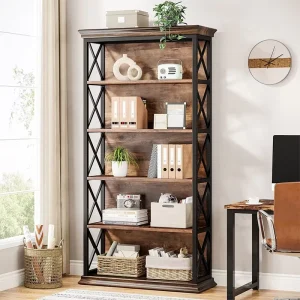 6-Tier Bookcase, 71 Inches Industrial Bookshelves and Bookcases, Floor Standing 5 Shelf Display Storage Shelves for Home Office