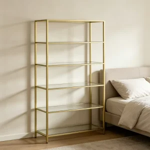 6-Tier Glass Bookcase Bookshelf Display Shelf Tempered Glass Easy Assemble Bathroom Living Room Bedroom Office Metallic
