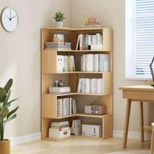 6 Tier L Shaped Corner Bookshelf 66″ Tall Wooden Freestanding Bookcase with Open Shelf Units