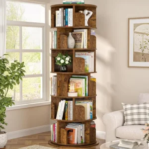 6 Tier Rotating Bookshelf Wood Revolving Multifunction Modern Design 360 Spinning Space Saving Corner Shelf