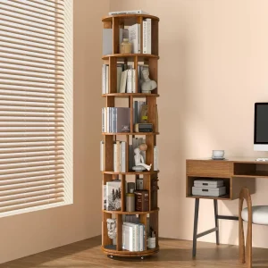 6 Tier Rotating Bookshelf on Wheels 360 Degree Spinning Book Shelf Tower Round Revolving Bookcase Organizer for Small Spaces