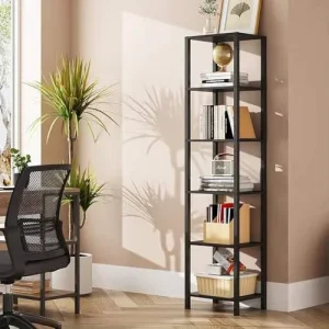 6 Tier Tall Narrow Stackable Metal Bookshelf for Small Spaces Bedroom Living Room Office Study Entryway Modular Eco Friendly DIY