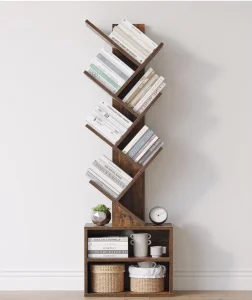 6 Tier Tree Bookshelf Small Bookcase With Storage Cabinet Modern Tall Narrow Bookshelves Organizer Floor Standing Book Shelf