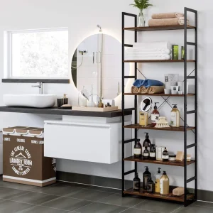 6 Tier Wooden and Metal Contemporary Bookshelf for Home Office and Living Room Large Storage Shelf