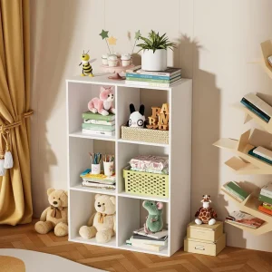 6 Wood Cube Storage Organizer Modern Open Back Removable Panels 11In White Bookshelf Cubicle Shelf Bookcase Home Office