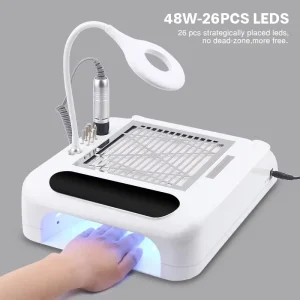 6 in 1 Nail Drill Machine Vacuum Cleaner 35000RPM Professional UV LED Nail Table Lamp 48W for Nail Salon