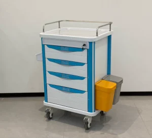 620*480*920mm Modular Plastic Medication Trolley Central Lock System 100mm Silent Wheels with Divider Drawers for Hospital
