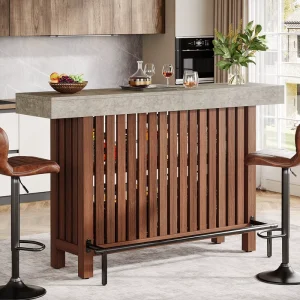 63″ Bar Table with Footrest 42″H Pub Table 2 Tier Storage for Kitchen Living Dining Grey Red Brown