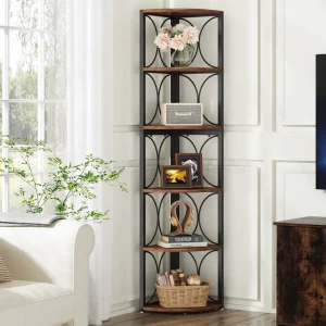 67” Tall Modern Corner Shelf 5 Tier Wooden Bookshelf Bookcase Storage Rack Standing Shelving Unit Home Office Living Room Small