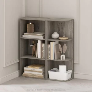 6Cube Storage Rack Bookcase Wooden 2 Layer Floor Standing Open Bookshelf Suitable for Home and Office Display Cabinet Oak
