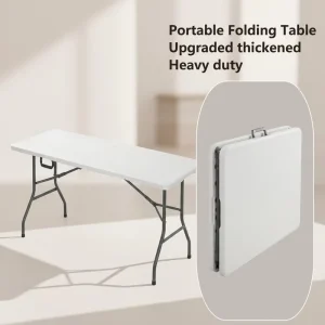 6Ft Modern Lightweight Folding Dining Table Durable HDPE Plastic Steel Frame Waterproof for Events Hotels Hospitals Villas Home