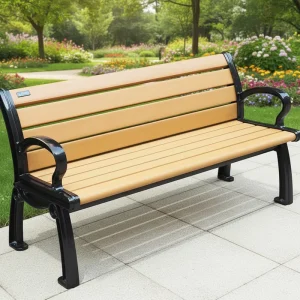 6ft Cast Aluminum Wooden Garden Bench Seat with Armrests for Outdoor Public Rest Areas Parks Entries Patios