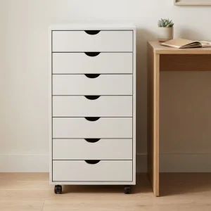 7 Drawers Mobile File Cabinet With Wheels Vertical Filing Chest Rolling Wood For Home Office