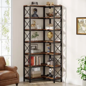 7 Tier Corner Bookcase Industrial Large Corner Bookshelf 7 Shelf Tall Corner Shelf Storage Display Rack for Home Office