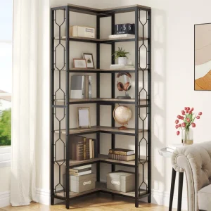 7-Tier Corner Shelf 78.7″ Tall Bookshelf with Storage Corner Bookshelf and Bookcase Industrial Display Shelf