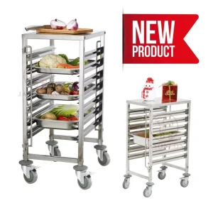 7 Tray Work Table with Racking Trolley GN Pan Stainless Steel for Hotels and Restaurants