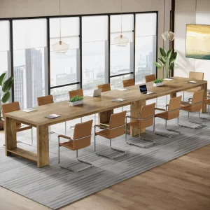 7 ft Modern Rectangle Meeting Room Desk for Boardroom Home Office Oak Conference Table for 6 to 8 People