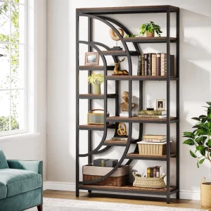 70.86-Inch Tall Bookshelf, Industrial Large Etagere Bookcase, Freestanding Display Rack Storage Organizer