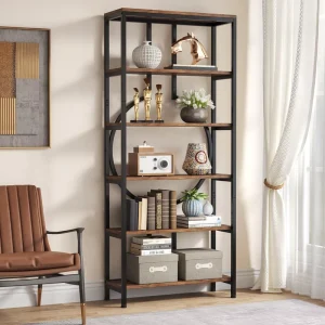 70.9 Inch Industrial Bookshelf 6 Tier Tall Etagere Bookcase with Open Shelves Metal Decorative Book Shelf Storage Shelving