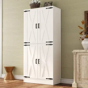 71″ Modern Wood Kitchen Pantry Storage Cabinet Barn Doors Adjustable Shelves Drawer Organizer Eco Friendly Versatile Tall