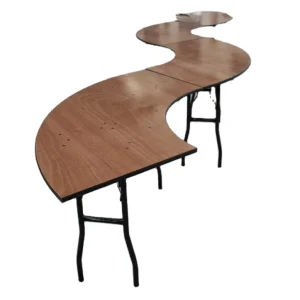 72” (6ft) 60” (5ft) Plywood Serpentine Wavy Shape Trestle Folding Table for Hotel Weddings and Outdoor Courtyard Dining Events