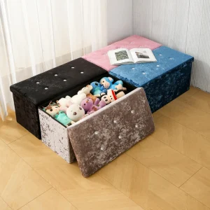 76*38*38 Cm Large Capacity Modern Velvet Tufted Diamond Foldable Entry Bedroom Living Room Home Furniture Storage Stool Bench