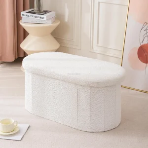 76*38*38cm Chenille Fabric Foldable Large Capacity Lid Soft Modern Hotel Apartment School Entry Home Use Storage Bench Stool