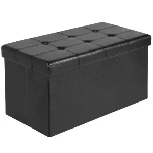 76 CM 30 Inch Black PVC Leather Ottoman Bench Foldable Storage Box Ottoman Stool Pouf