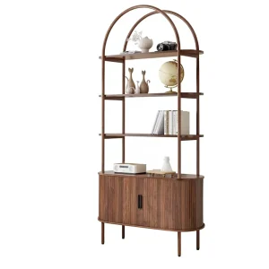 79″ Tall Arched Sliding Tambour Doors Mid for Modern Curved 3 Tier Space Saving Bookshelf Cabinet Storage for Home Office