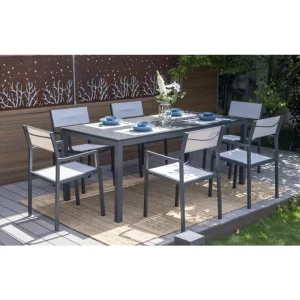 7PCS Outdoor Aluminium Dining Table Set Stackable Chairs