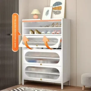 8 Layer Fluted Glass Swing Door Modern Carbon Steel Knock Down Pre Assembled Home Storage Cabinet Living Room Entryway Side