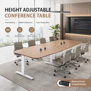 8 Person Height Adjustable Conference Table Modern Electric Meeting Table with Memory Preset and Safety Round Corner