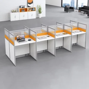 8 Person Large Combined Staff Cubicle Striped Tempered Glass Sound Barrier Partition Modular Office Desk for Medium Call Center