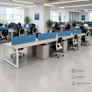 8 Person Modular Office Workstation With Partitions And Ergonomic Chair For IT Office